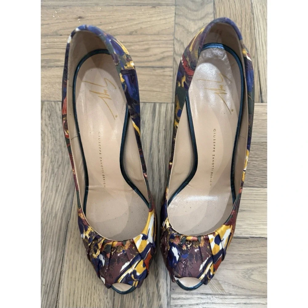 Giuseppe Zanotti Floral Silk Peep Toe Blue‎ Heels Pumps Size 9